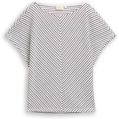 TOM TAILOR Damen Jacquard T-Shirt aus Baumwolle, blau, Gestreift, Gr. S TOM TAILOR Damen Jacquard T-Shirt aus Baumwolle, blau, Gestreift, Gr. S
