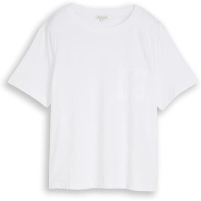 TOM TAILOR Damen Boxy Fit T-Shirt mit Brusttasche, weiß, Uni, Gr. M TOM TAILOR Damen Boxy Fit T-Shirt mit Brusttasche, weiß, Uni, Gr. M