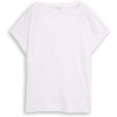 TOM TAILOR Damen Loose Fit T-Shirt mit Leinenanteil, weiß, Uni, Gr. S TOM TAILOR Damen Loose Fit T-Shirt mit Leinenanteil, weiß, Uni, Gr. S