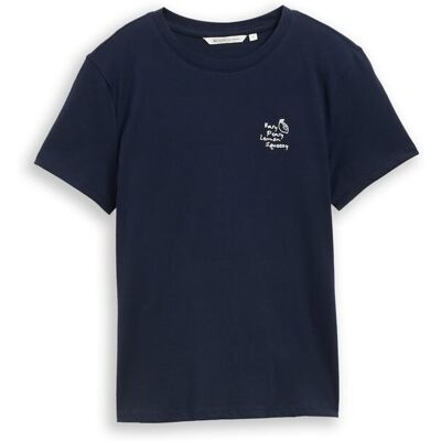 TOM TAILOR DENIM Damen T-Shirt mit Stickerei, blau, Uni, Gr. XS TOM TAILOR DENIM Damen T-Shirt mit Stickerei, blau, Uni, Gr. XS