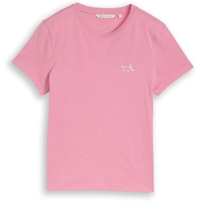 TOM TAILOR DENIM Damen T-Shirt mit Stickerei, rosa, Uni, Gr. M TOM TAILOR DENIM Damen T-Shirt mit Stickerei, rosa, Uni, Gr. M