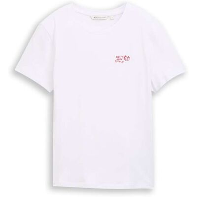 TOM TAILOR DENIM Damen T-Shirt mit Stickerei, weiß, Uni, Gr. XXL TOM TAILOR DENIM Damen T-Shirt mit Stickerei, weiß, Uni, Gr. XXL