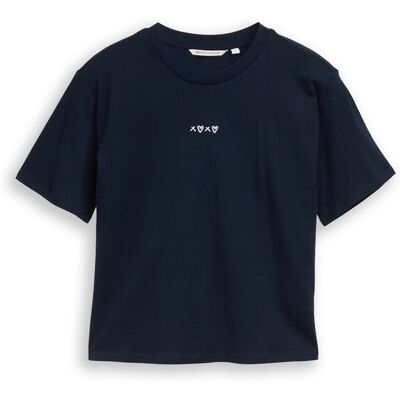 TOM TAILOR DENIM Damen Boxy Fit T-Shirt mit Stickerei, blau, Uni, Gr. XS TOM TAILOR DENIM Damen Boxy Fit T-Shirt mit Stickerei, blau, Uni, Gr. XS