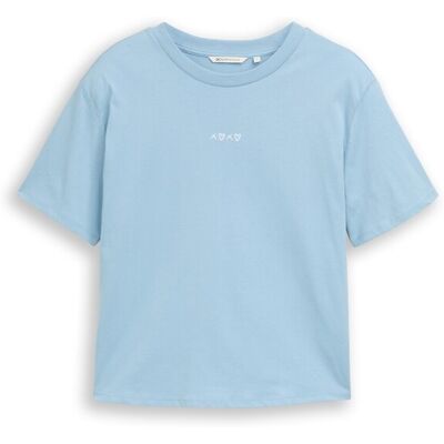 TOM TAILOR DENIM Damen Boxy Fit T-Shirt mit Stickerei, blau, Uni, Gr. S TOM TAILOR DENIM Damen Boxy Fit T-Shirt mit Stickerei, blau, Uni, Gr. S