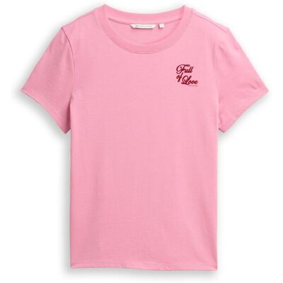 TOM TAILOR DENIM Damen T-Shirt aus Baumwolle, rosa, Uni, Gr. L TOM TAILOR DENIM Damen T-Shirt aus Baumwolle, rosa, Uni, Gr. L