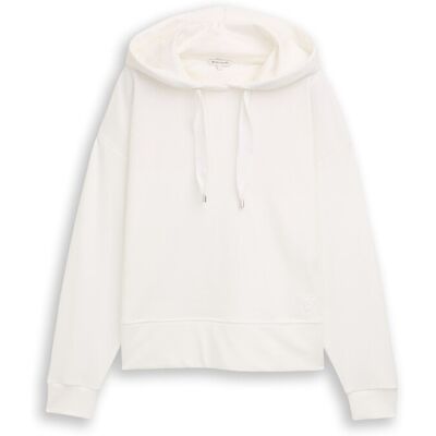 TOM TAILOR Damen Hoodie Sweatshirt mit Herz-Detail, weiß, Uni, Gr. M TOM TAILOR Damen Hoodie Sweatshirt mit Herz-Detail, weiß, Uni, Gr. M