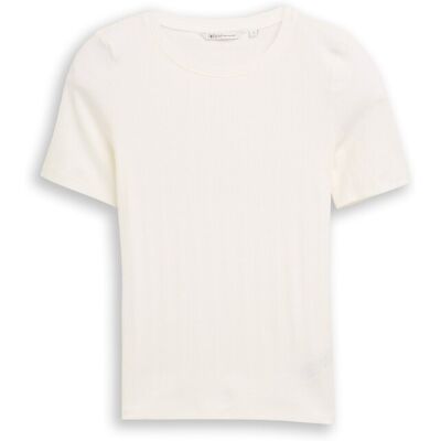 TOM TAILOR DENIM Damen Slim Fit Pointelle T-Shirt, weiß, Uni, Gr. XXL TOM TAILOR DENIM Damen Slim Fit Pointelle T-Shirt, weiß, Uni, Gr. XXL