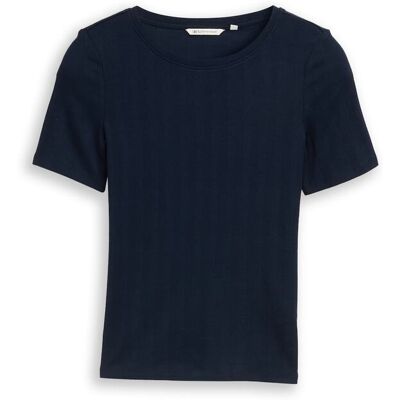 TOM TAILOR DENIM Damen Slim Fit Pointelle T-Shirt, blau, Uni, Gr. XXL TOM TAILOR DENIM Damen Slim Fit Pointelle T-Shirt, blau, Uni, Gr. XXL