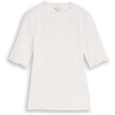 TOM TAILOR DENIM Damen Slim Fit Crinkle T-Shirt, weiß, Uni, Gr. S TOM TAILOR DENIM Damen Slim Fit Crinkle T-Shirt, weiß, Uni, Gr. S