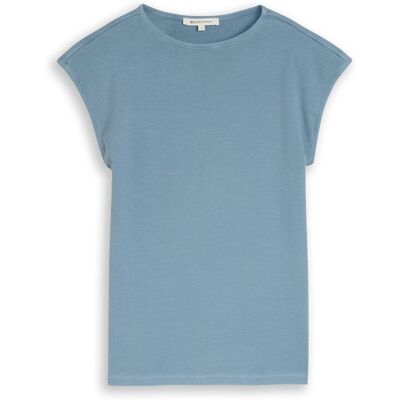TOM TAILOR DENIM Damen Slim Fit T-Shirt mit Rippstruktur, blau, Uni, Gr. XXL TOM TAILOR DENIM Damen Slim Fit T-Shirt mit Rippstruktur, blau, Uni, Gr. XXL