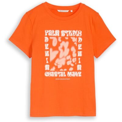 TOM TAILOR DENIM Damen T-Shirt mit Print, orange, Uni, Gr. XL TOM TAILOR DENIM Damen T-Shirt mit Print, orange, Uni, Gr. XL