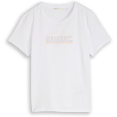 TOM TAILOR DENIM Damen T-Shirt mit Print, weiß, Uni, Gr. XXL TOM TAILOR DENIM Damen T-Shirt mit Print, weiß, Uni, Gr. XXL