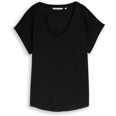 TOM TAILOR DENIM Damen T-Shirt mit V-Ausschnitt, schwarz, Uni, Gr. XS TOM TAILOR DENIM Damen T-Shirt mit V-Ausschnitt, schwarz, Uni, Gr. XS