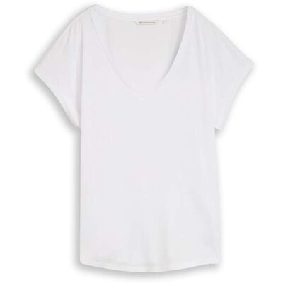 TOM TAILOR DENIM Damen T-Shirt mit V-Ausschnitt, weiß, Uni, Gr. M TOM TAILOR DENIM Damen T-Shirt mit V-Ausschnitt, weiß, Uni, Gr. M