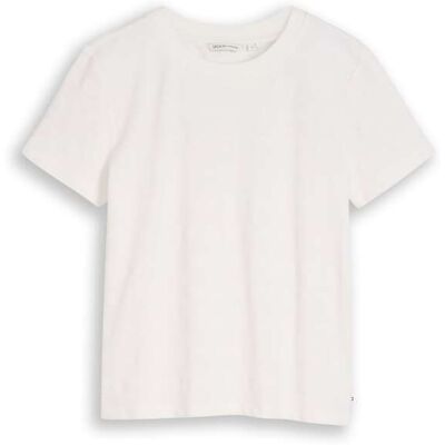 TOM TAILOR DENIM Damen Jacquard T-Shirt mit Rundhalsausschnitt, weiß, Uni, Gr. L TOM TAILOR DENIM Damen Jacquard T-Shirt mit Rundhalsausschnitt, weiß, Uni, Gr. L