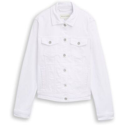 TOM TAILOR Damen Jeansjacke mit Eingriffstaschen, weiß, Uni, Gr. S TOM TAILOR Damen Jeansjacke mit Eingriffstaschen, weiß, Uni, Gr. S