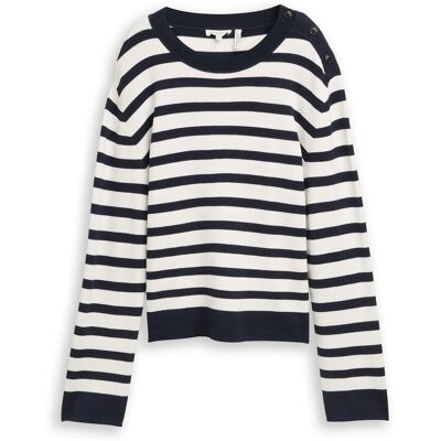 TOM TAILOR Damen Strickpullover mit Streifenmuster, blau, Gestreift, Gr. S TOM TAILOR Damen Strickpullover mit Streifenmuster, blau, Gestreift, Gr. S