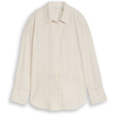 TOM TAILOR Damen Oversize Hemdbluse mit Leinenanteil, beige, Gestreift, Gr. 42 TOM TAILOR Damen Oversize Hemdbluse mit Leinenanteil, beige, Gestreift, Gr. 42