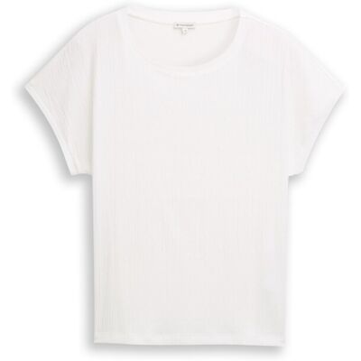 TOM TAILOR Damen T-Shirt im Material-Mix, weiß, Uni, Gr. S TOM TAILOR Damen T-Shirt im Material-Mix, weiß, Uni, Gr. S
