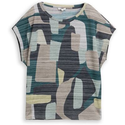 TOM TAILOR Damen T-Shirt mit Muster, grün, Gemustert, Gr. S TOM TAILOR Damen T-Shirt mit Muster, grün, Gemustert, Gr. S
