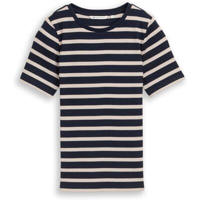 TOM TAILOR DENIM Damen Slim Fit T-Shirt mit Streifenmuster, blau, Gestreift, Gr. XS TOM TAILOR DENIM Damen Slim Fit T-Shirt mit Streifenmuster, blau, Gestreift, Gr. XS