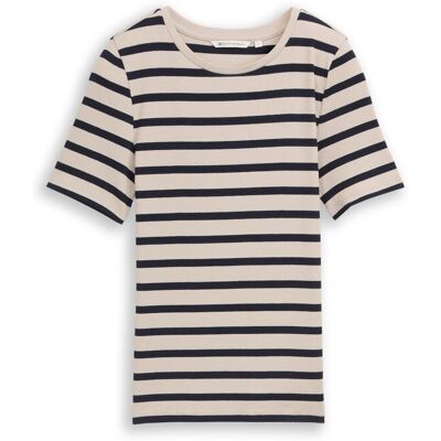 TOM TAILOR DENIM Damen Slim Fit T-Shirt mit Streifenmuster, weiß, Gestreift, Gr. XL TOM TAILOR DENIM Damen Slim Fit T-Shirt mit Streifenmuster, weiß, Gestreift, Gr. XL