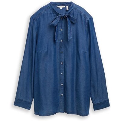 TOM TAILOR Damen Plus Size - Bluse mit Schleifen-Detail, blau, Uni, Gr. 50 TOM TAILOR Damen Plus Size - Bluse mit Schleifen-Detail, blau, Uni, Gr. 50