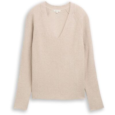 TOM TAILOR Damen Strickpullover mit V-Ausschnitt, braun, Meliert, Gr. M TOM TAILOR Damen Strickpullover mit V-Ausschnitt, braun, Meliert, Gr. M
