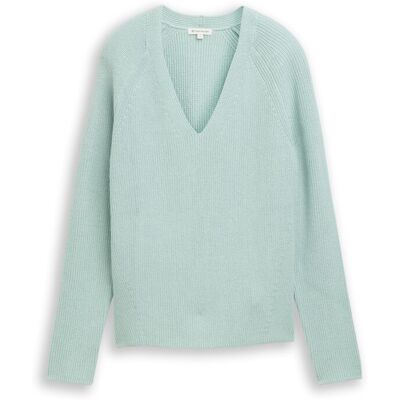TOM TAILOR Damen Strickpullover mit V-Ausschnitt, blau, Uni, Gr. S TOM TAILOR Damen Strickpullover mit V-Ausschnitt, blau, Uni, Gr. S