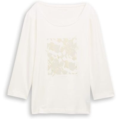 TOM TAILOR Damen Langarmshirt mit Print, weiß, Uni, Gr. S TOM TAILOR Damen Langarmshirt mit Print, weiß, Uni, Gr. S