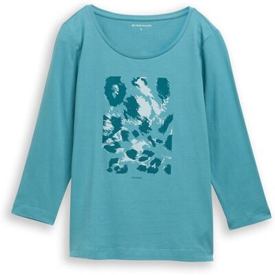 TOM TAILOR Damen Langarmshirt mit Print, blau, Uni, Gr. M TOM TAILOR Damen Langarmshirt mit Print, blau, Uni, Gr. M