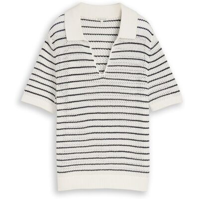 TOM TAILOR Damen Strickpullover mit Polokragen, weiß, Gestreift, Gr. S TOM TAILOR Damen Strickpullover mit Polokragen, weiß, Gestreift, Gr. S