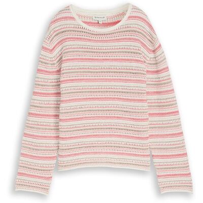 TOM TAILOR Damen Loose Fit Strickpullover mit Streifenmuster, rosa, Gestreift, Gr. S TOM TAILOR Damen Loose Fit Strickpullover mit Streifenmuster, rosa, Gestreift, Gr. S