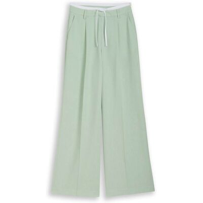 TOM TAILOR DENIM Damen Wide Leg Hose im 2-in-1-Look, grün, Uni, Gr. XL TOM TAILOR DENIM Damen Wide Leg Hose im 2-in-1-Look, grün, Uni, Gr. XL
