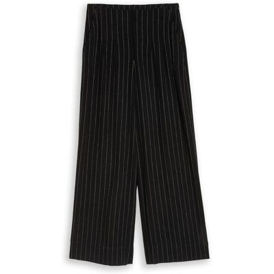 TOM TAILOR DENIM Damen Wide Leg Hose mit Leinenanteil, schwarz, Gestreift, Gr. XL TOM TAILOR DENIM Damen Wide Leg Hose mit Leinenanteil, schwarz, Gestreift, Gr. XL