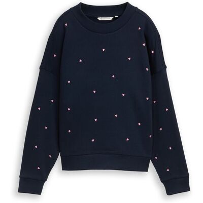 TOM TAILOR DENIM Damen Loose Fit Sweatshirt mit Stickerei, blau, Uni, Gr. M TOM TAILOR DENIM Damen Loose Fit Sweatshirt mit Stickerei, blau, Uni, Gr. M
