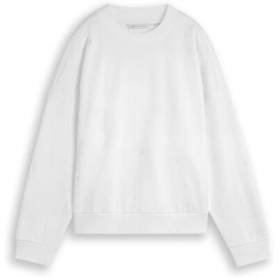 TOM TAILOR DENIM Damen Loose Fit Sweatshirt mit Stickerei, weiß, Gemustert, Gr. XXL TOM TAILOR DENIM Damen Loose Fit Sweatshirt mit Stickerei, weiß, Gemustert, Gr. XXL