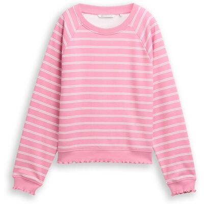 TOM TAILOR DENIM Damen Sweatshirt mit Streifenmuster, rosa, Gestreift, Gr. XL TOM TAILOR DENIM Damen Sweatshirt mit Streifenmuster, rosa, Gestreift, Gr. XL