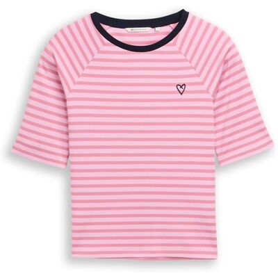 TOM TAILOR DENIM Damen T-Shirt mit Streifenmuster, rosa, Gestreift, Gr. M TOM TAILOR DENIM Damen T-Shirt mit Streifenmuster, rosa, Gestreift, Gr. M