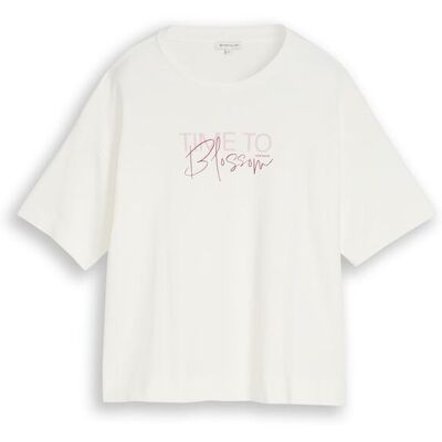 TOM TAILOR Damen T-Shirt mit Schriftzug, weiß, Uni, Gr. S TOM TAILOR Damen T-Shirt mit Schriftzug, weiß, Uni, Gr. S