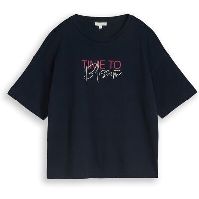 TOM TAILOR Damen T-Shirt mit Schriftzug, blau, Uni, Gr. S TOM TAILOR Damen T-Shirt mit Schriftzug, blau, Uni, Gr. S