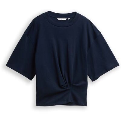 TOM TAILOR DENIM Damen T-Shirt mit Knotendetail, blau, Uni, Gr. S TOM TAILOR DENIM Damen T-Shirt mit Knotendetail, blau, Uni, Gr. S