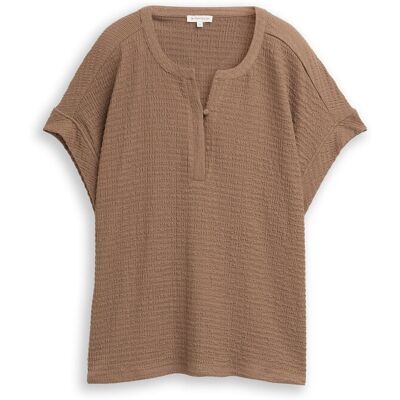 TOM TAILOR Damen Crinkle T-Shirt, braun, Uni, Gr. S TOM TAILOR Damen Crinkle T-Shirt, braun, Uni, Gr. S