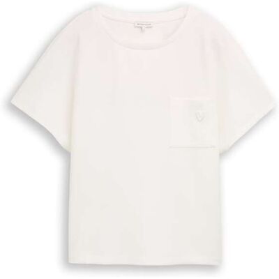 TOM TAILOR Damen Loose Fit Scuba T-Shirt mit Brusttasche, weiß, Uni, Gr. S TOM TAILOR Damen Loose Fit Scuba T-Shirt mit Brusttasche, weiß, Uni, Gr. S