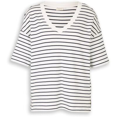 TOM TAILOR Damen Oversize T-Shirt mit Streifenmuster, weiß, Gestreift, Gr. S TOM TAILOR Damen Oversize T-Shirt mit Streifenmuster, weiß, Gestreift, Gr. S