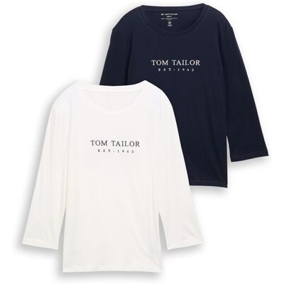 TOM TAILOR Damen Langarmshirt im 2er-Pack, blau, Uni, Gr. S TOM TAILOR Damen Langarmshirt im 2er-Pack, blau, Uni, Gr. S