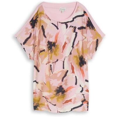 TOM TAILOR Damen Plus Size - T-Shirt im Material-Mix, rosa, Geblümt, Gr. 50 TOM TAILOR Damen Plus Size - T-Shirt im Material-Mix, rosa, Geblümt, Gr. 50