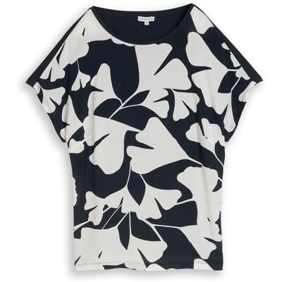TOM TAILOR Damen Plus Size - T-Shirt im Material-Mix, blau, Gemustert, Gr. 44 TOM TAILOR Damen Plus Size - T-Shirt im Material-Mix, blau, Gemustert, Gr. 44