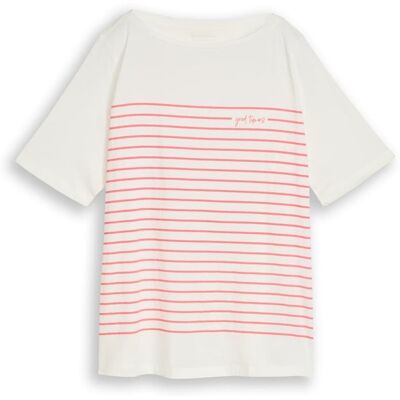 TOM TAILOR Damen Plus Size - T-Shirt mit Streifenmuster, weiß, Uni, Gr. 44 TOM TAILOR Damen Plus Size - T-Shirt mit Streifenmuster, weiß, Uni, Gr. 44