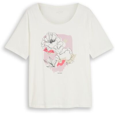 TOM TAILOR Damen Plus Size - T-Shirt mit Print, weiß, Uni, Gr. 44 TOM TAILOR Damen Plus Size - T-Shirt mit Print, weiß, Uni, Gr. 44